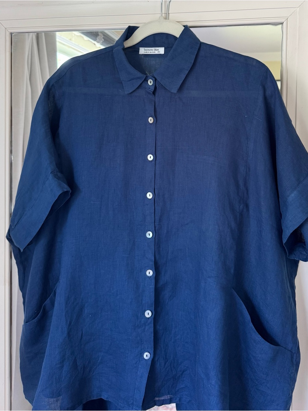 BANANA BLUE Women Blue Linen   Packets Shirt Size XS / One Size Fits All